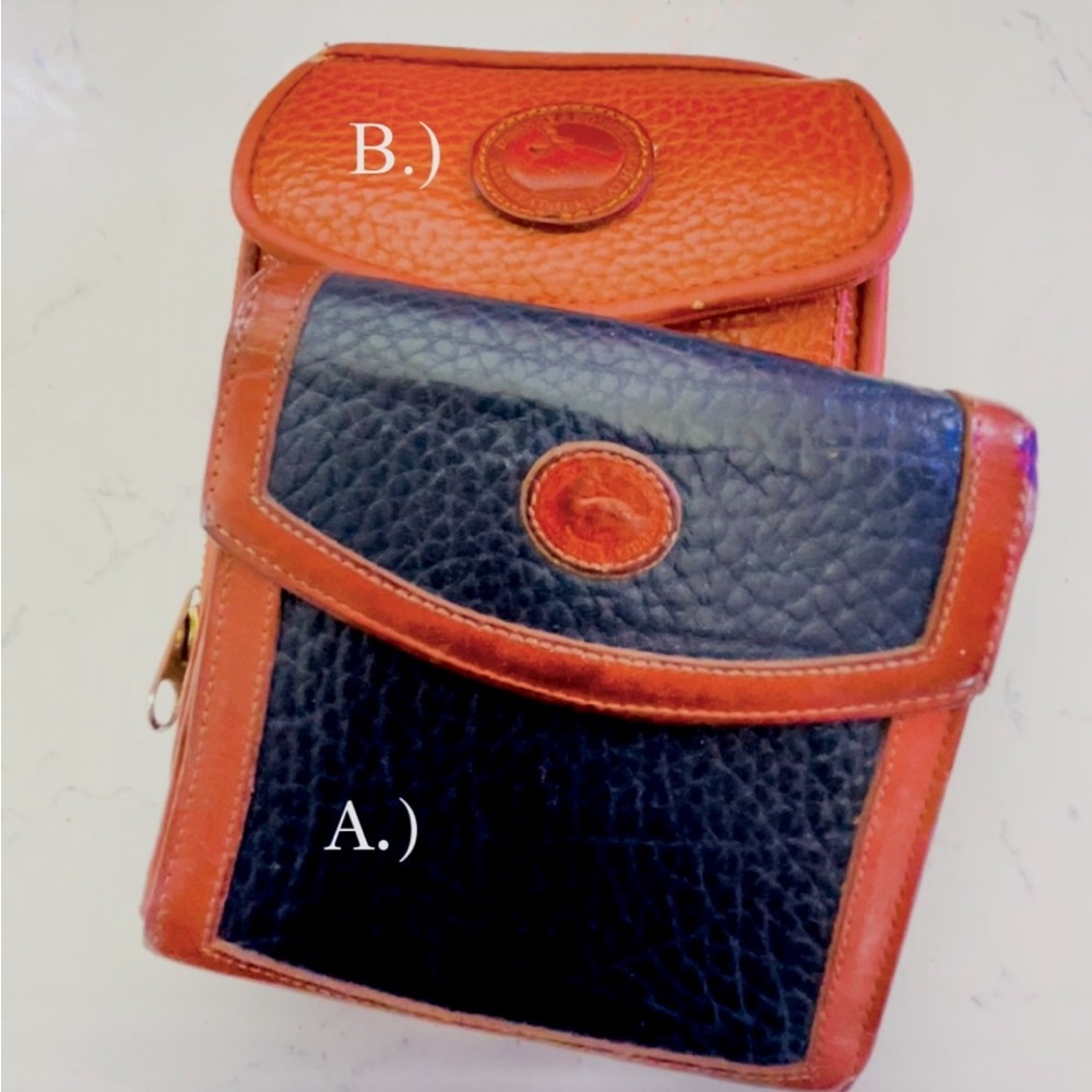 Vintage 90’s Dooney & Bourke Leather Tri-Fold Wallet in Navy and Brown + Extra